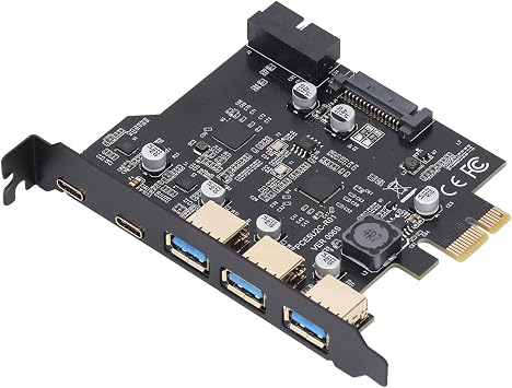 بطاقة PCIe إلى USB3.2 GEN 1 بعرض نطاق ترددي 5 جيجابت في الثانية، 5 منافذ USB، 3 منافذ USBA و2 منافذ USBC، بطاقة توسيع USB PCI E لنظام التشغيل Windows 7/8/10/11 32، 64 بت، Linux