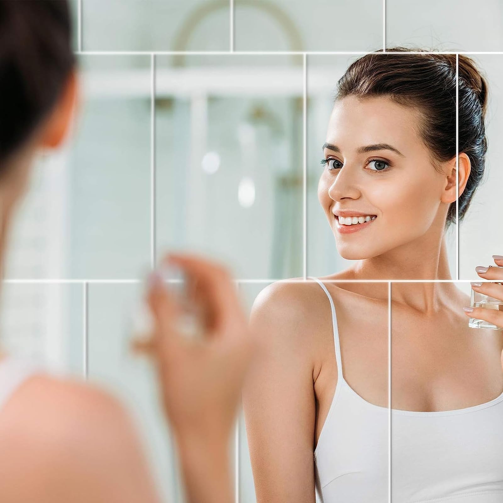 Autocollants muraux à miroir flexibles, non en verre, pour revêtement mural de cuisine et salle de bain, 16 pièces de 9 pouces