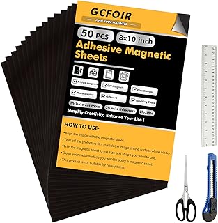 Magnetic Sheets with Adhesive Backing 8 x 10 Inch, 50 Packs Flexible Mag...