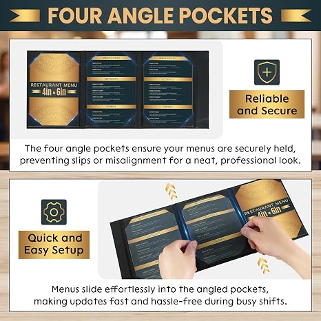 20 Pack 4 6 Table Tent Menu Covers, Leatherette PU Leather 3-Side Triangle Picture Frames with Angled Corners, Triangle Menu Holders for Restaurant Coffee Cafe Bar Drink Dessert