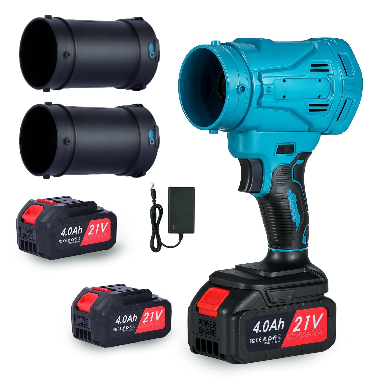 Soplador eléctrico de hojas inalámbrico, limpiador de polvo portátil, con 2 baterías y 2 tubos de soplado, soplador de aire ligero para jardín, césped, patio, cubierta, entrada, limpieza de coche