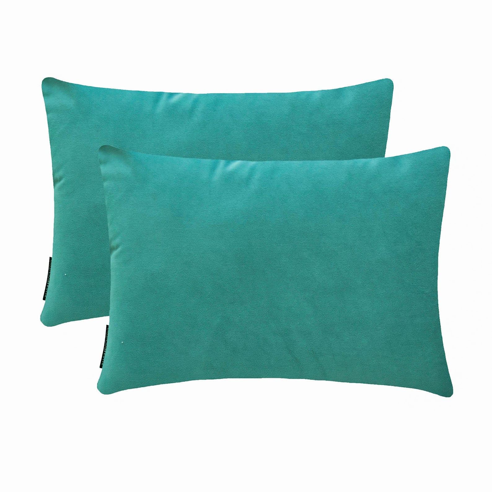 Aqua Blue Decorative Lumbar Cushion Covers 35x50 cm | Pack of 2 Modern Velvet Oblong Pillow Cover | Plain Solid Pillowcases for Bed, Couch & Sofa, Modern Home Décor - Aqua Velvet Dream