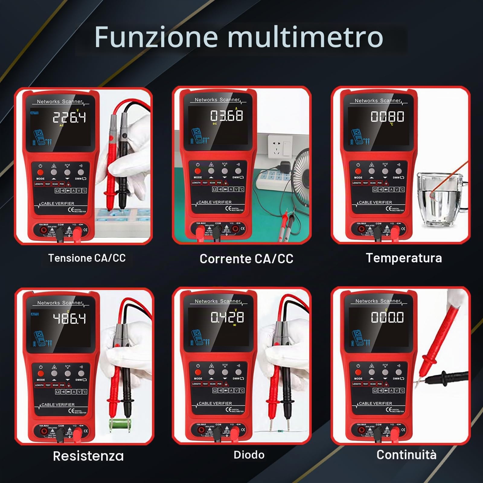 Network Cable Tester Wire Tracker Tone Generator Ethernet Tester Multimetro VFL 3 in 1 RJ45 CAT5 CAT6 CAT7 CAT8 RJ11 Tone BNC Tester PoE Test Cable Length Cable