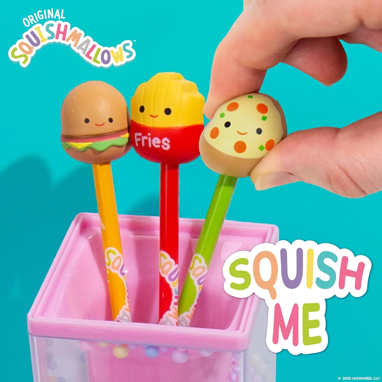Squishmallows Original Squishy Pens, 3 Pack, Cute School Supplies, Journaling, Carl the Cheeseburger, Pep the Pizza, Floyd the French Fry
