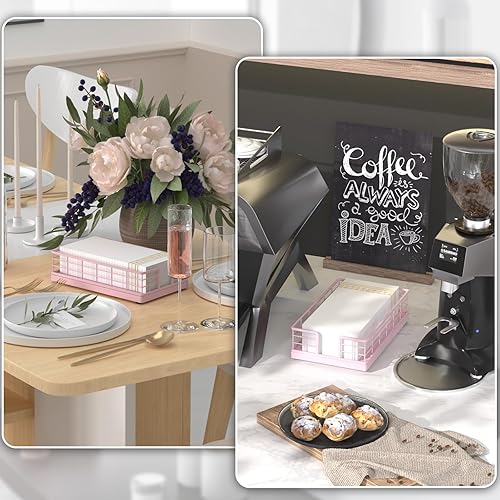 Vista 102 de Wican Bandeja para toallas de invitados para baño, soporte de servilletas de roble y hierro para tocador, mesa de comedor, cesta de madera