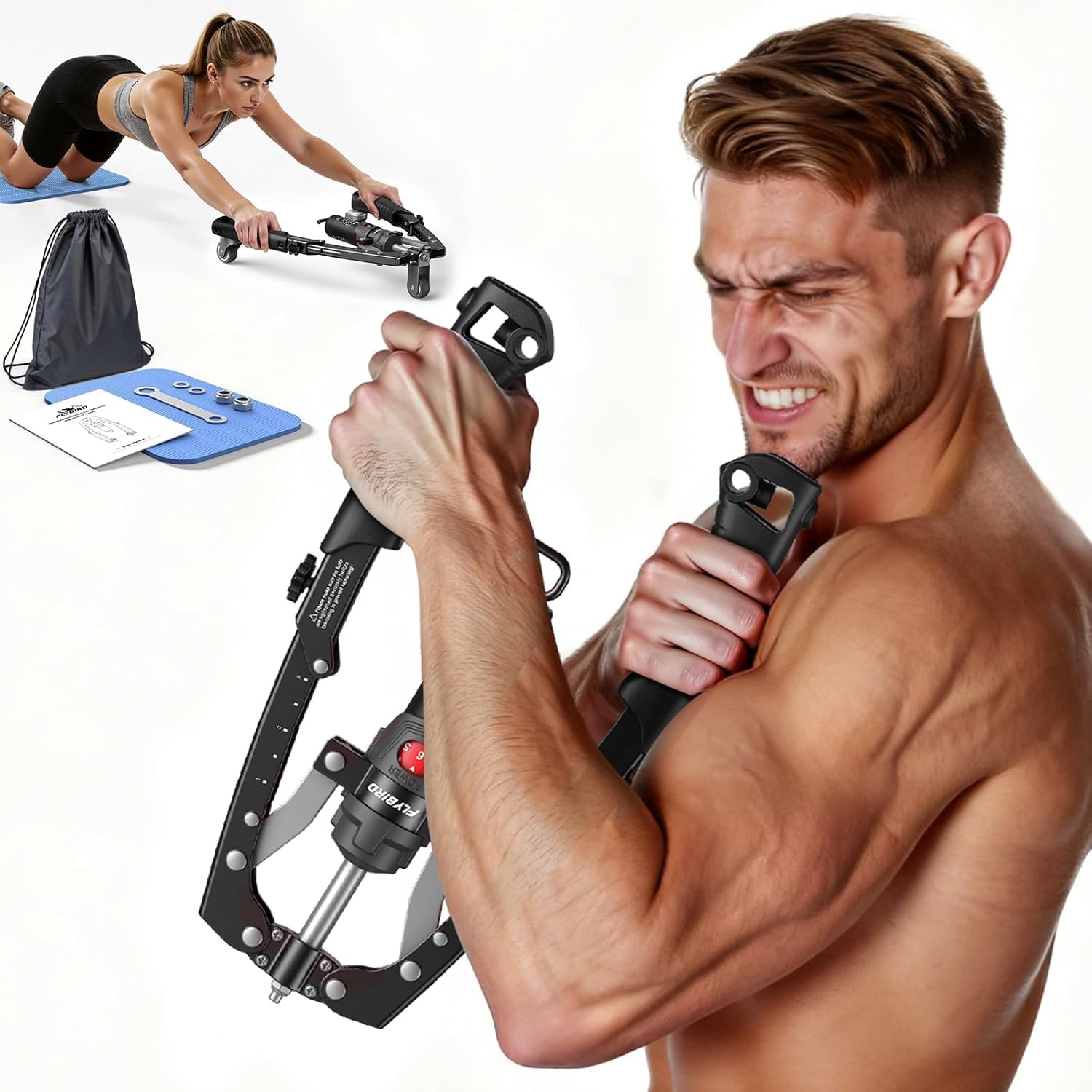 FLYBIRD Armtrainer, Brust & Armtwister & Kerntrainer, hydraulischer Power Core Twister Brusttrainingsgerät, 10 kg–200 kg für Krafttraining, 2-in-1-Brusttrainer mit Bauchroller