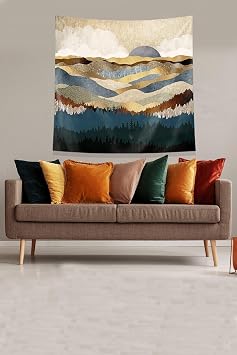 Pelangi Gold Doğan Güneş Leke Tutmaz Kadife Kumaş Duvar Örtüsü Duvar Halısı Tapestry KWLL323, 35 x 50