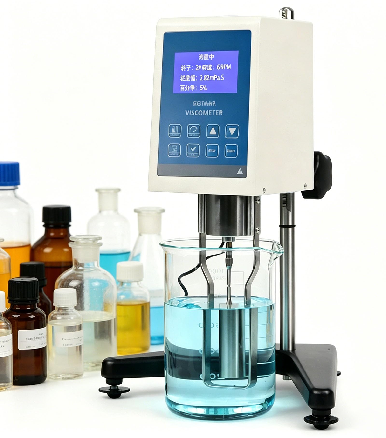 FXNFXLA Digital Rotary Viscometer with 4 Rotors, Fluidimeter Meter, Newton Liquid Viscometer, ±2% Accuracy, for Paints, Coatings, Adhesives, Greases, Cosmetics
