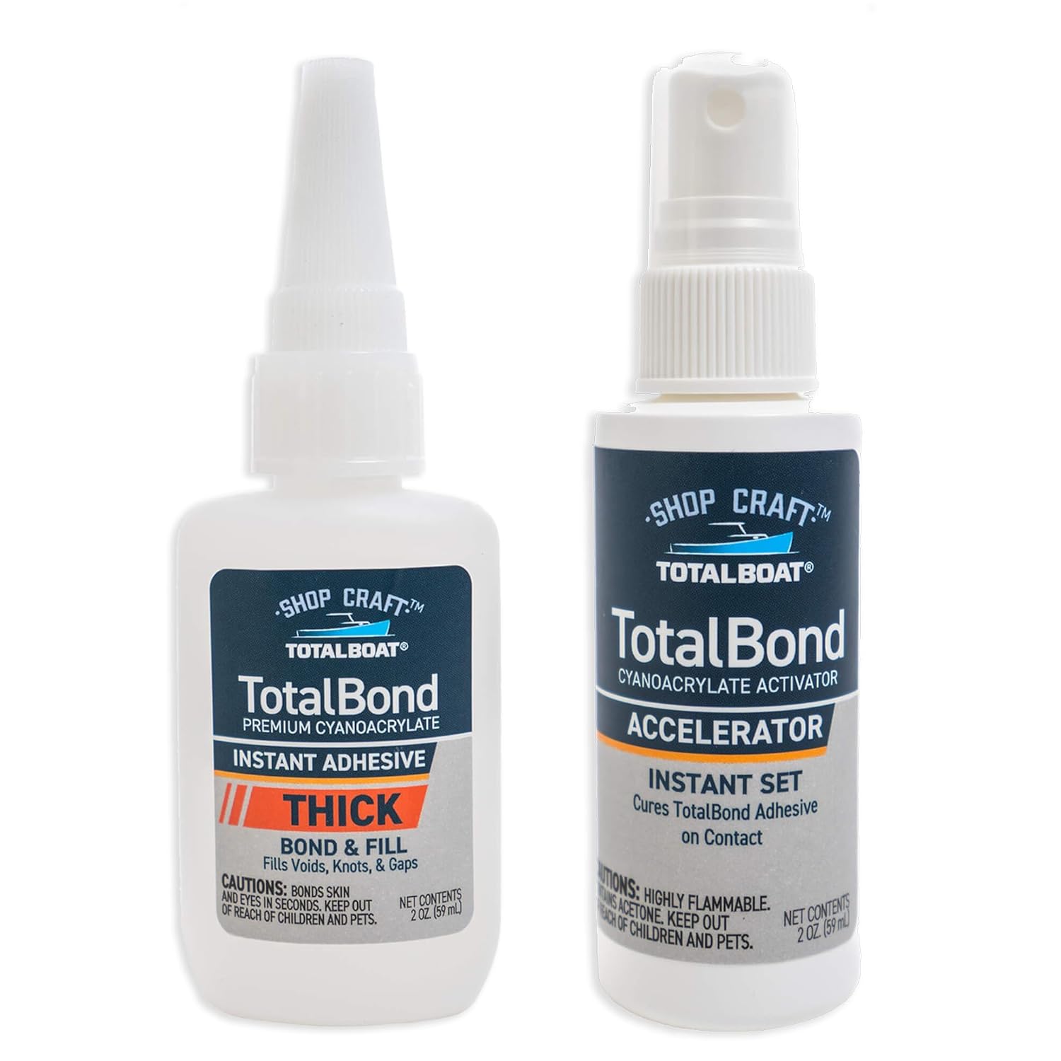 TotalBoat Thick CA Glue With Activator - TotalBond Cyanoacrylate Super Glue Adhesive for Wood, Stone, Brick, Plastic, Glass, Metal, Epoxy and Crack Repair - Accelerator Spray Instantly Dries Super Glu