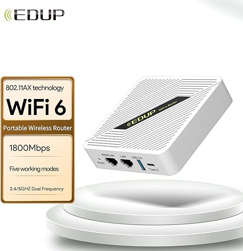 Miniatura 2 de EDUP Mini router de viaje WiFi 6, diseñado profesionalmente para Starlink Gen 2Gen 3Mini, doble banda 1800 Mbps, MU-MIMO, soporte VPN, función NAS,