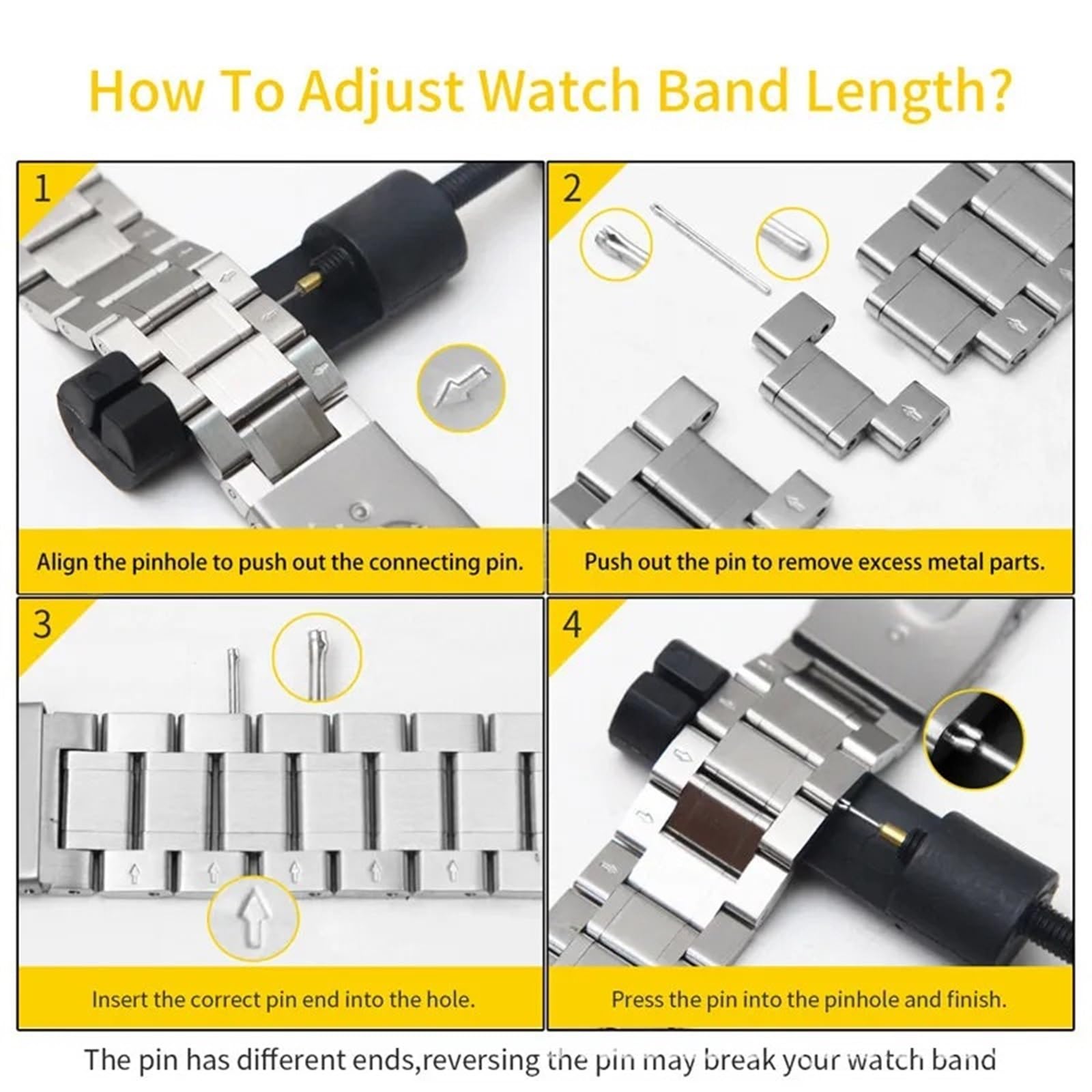 Bracelet de montre en métal en acier inoxydable à dégagement rapide de 18 à 24 mm avec boucle déployante universelle pour homme et femme - Convient pour montre intelligente (noir argenté