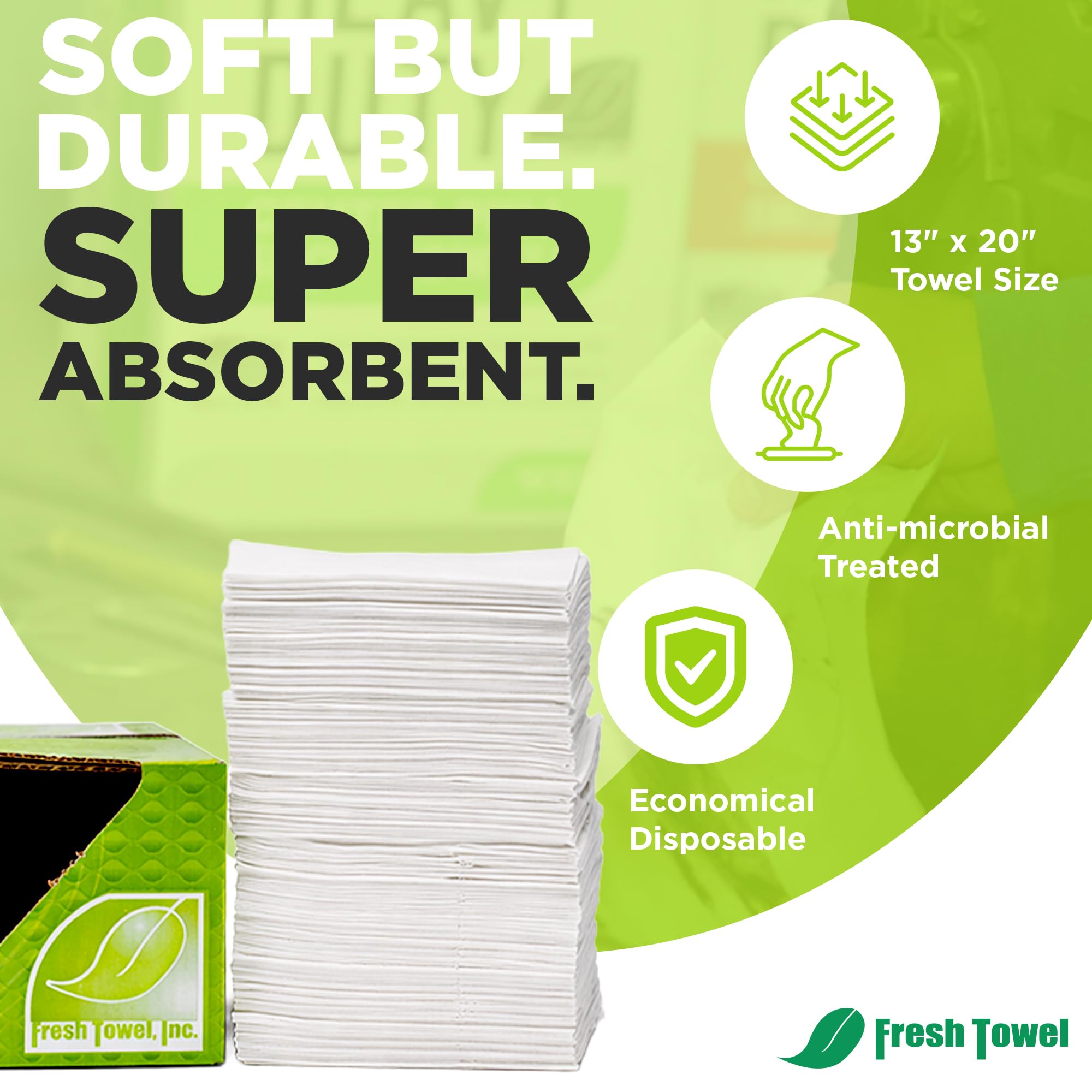 Fresh Towel Foodservice - Toallas de papel reutilizables – pliegue de 1/4, 13 x 20 pulgadas – (1 caja de 150) toallas de limpieza multiusos (blanco)