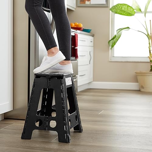 Miniatura 68 de Casafield Taburete plegable de 9 pulgadas con asa (juego de 2), gris, taburete plegable portátil de plástico pequeño para niños y adultos, uso en la