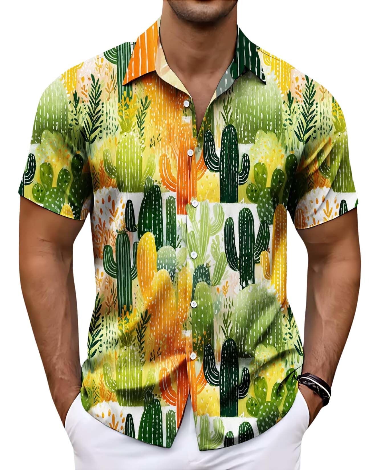 Mens Fruit Graphic Shirt Summer Casual Short Sleeve Beach T-Shirt Tropical Fashion Button Down Tops Vacation