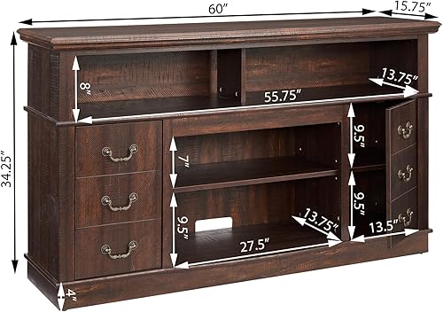 Miniatura 2 de Soporte de TV de granja de 60 pulgadas, centro de entretenimiento con armario de almacenamiento, estantes ajustables, consola de TV multimedia de