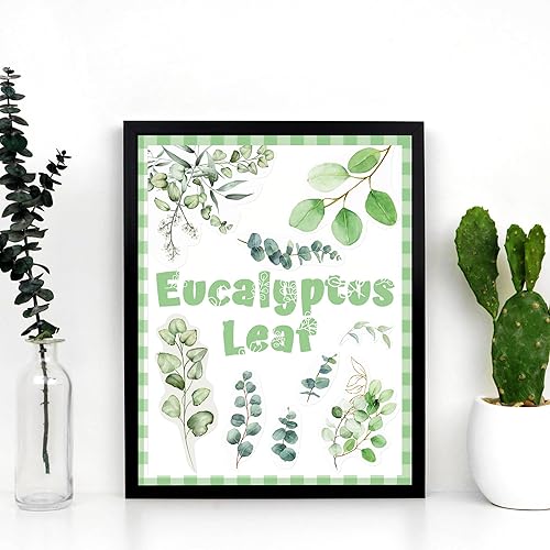 Miniatura 6 de Haooryx 60 hojas de eucalipto verdes, 11 x 11 pulgadas, papel decorativo de doble cara para manualidades, hojas de eucalipto, a cuadros, álbumes de