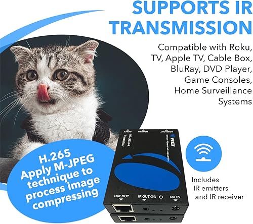 Miniatura 4 de OREI 4K  30Hz HDMI Over Ethernet Extender Balun Over Single CAT67 Internet Cable 1080p Up to 230 ft - Lag Free & Bi Directional IR Control - Loop