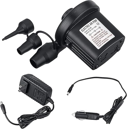sanipoe Bomba de aire eléctrica de 110 V CA12 V CC, 2 vías de llenado rápido, accesorios de bomba con 3 boquillas para inflables, colchón flotador,