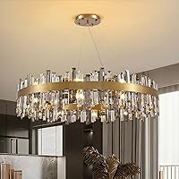 Vista 28 de Siljoy Candelabro moderno de cristal de 12 luces de oro cepillado de 2 niveles con forma de gota de lluvia de cristal, ajustable, montaje al ras