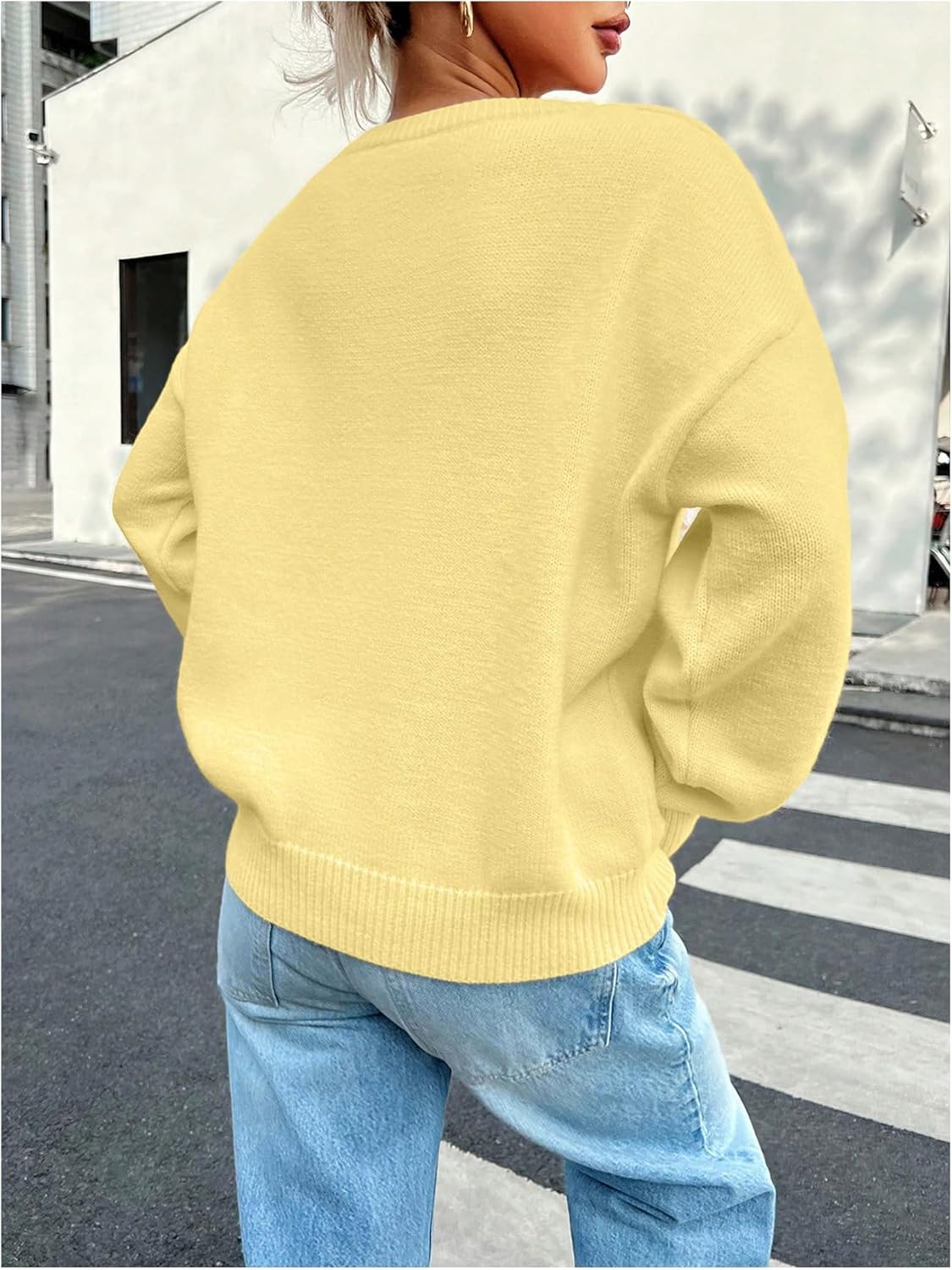 GORGLITTER Women's Crew Neck Oversized Knitted Sweater Long Sleeve Drop Shoulder Lightweight Pullover Old Money Tops - Image 2