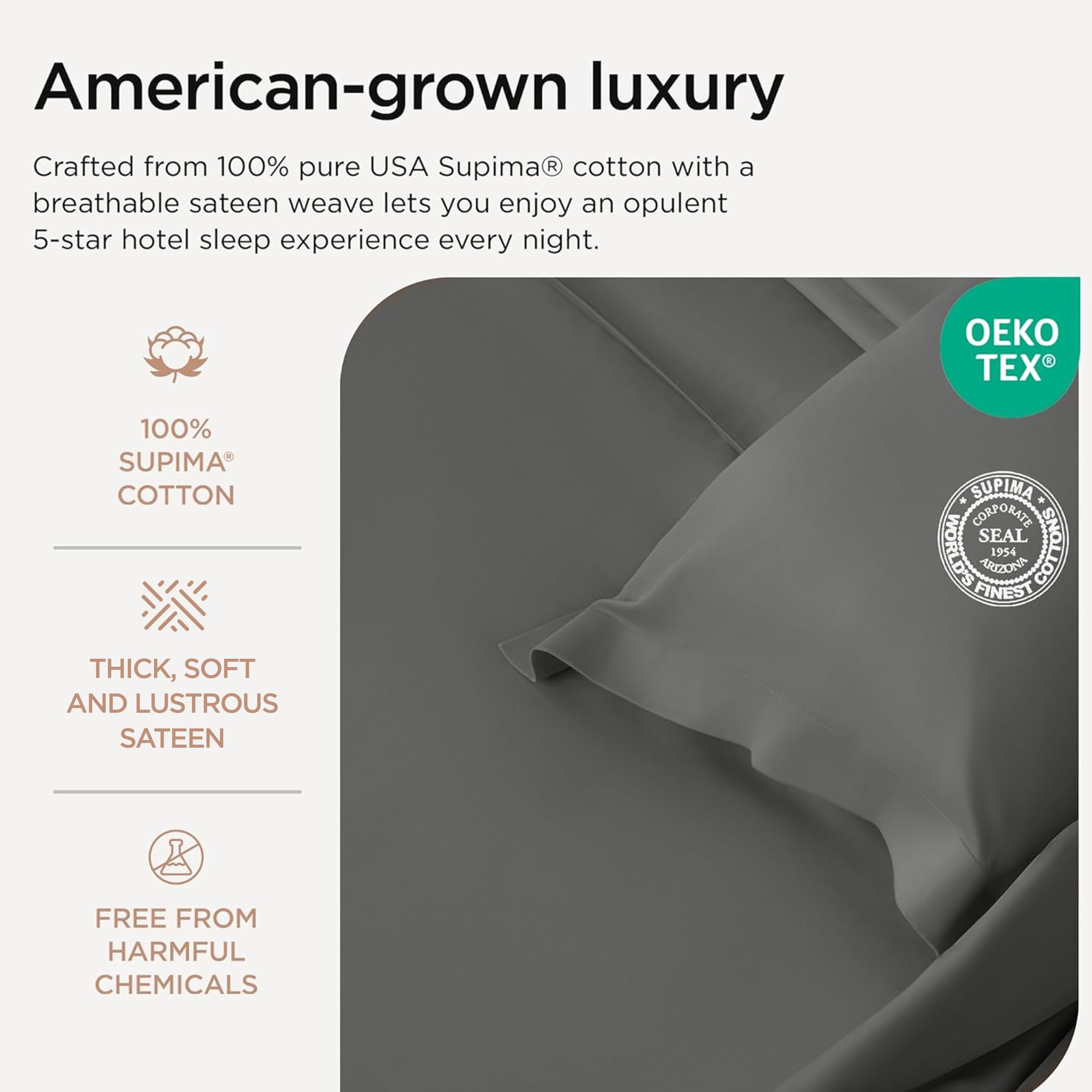 Threadmill - Sábanas de Lujo 100% algodón Supima, sábanas de Lujo de 1200 Hilos para Cama tamaño Queen, Juego de sábanas de 4 Piezas, Color Gris Oscuro, Calidad de Hotel de 5 Estrellas, con Bolsillo