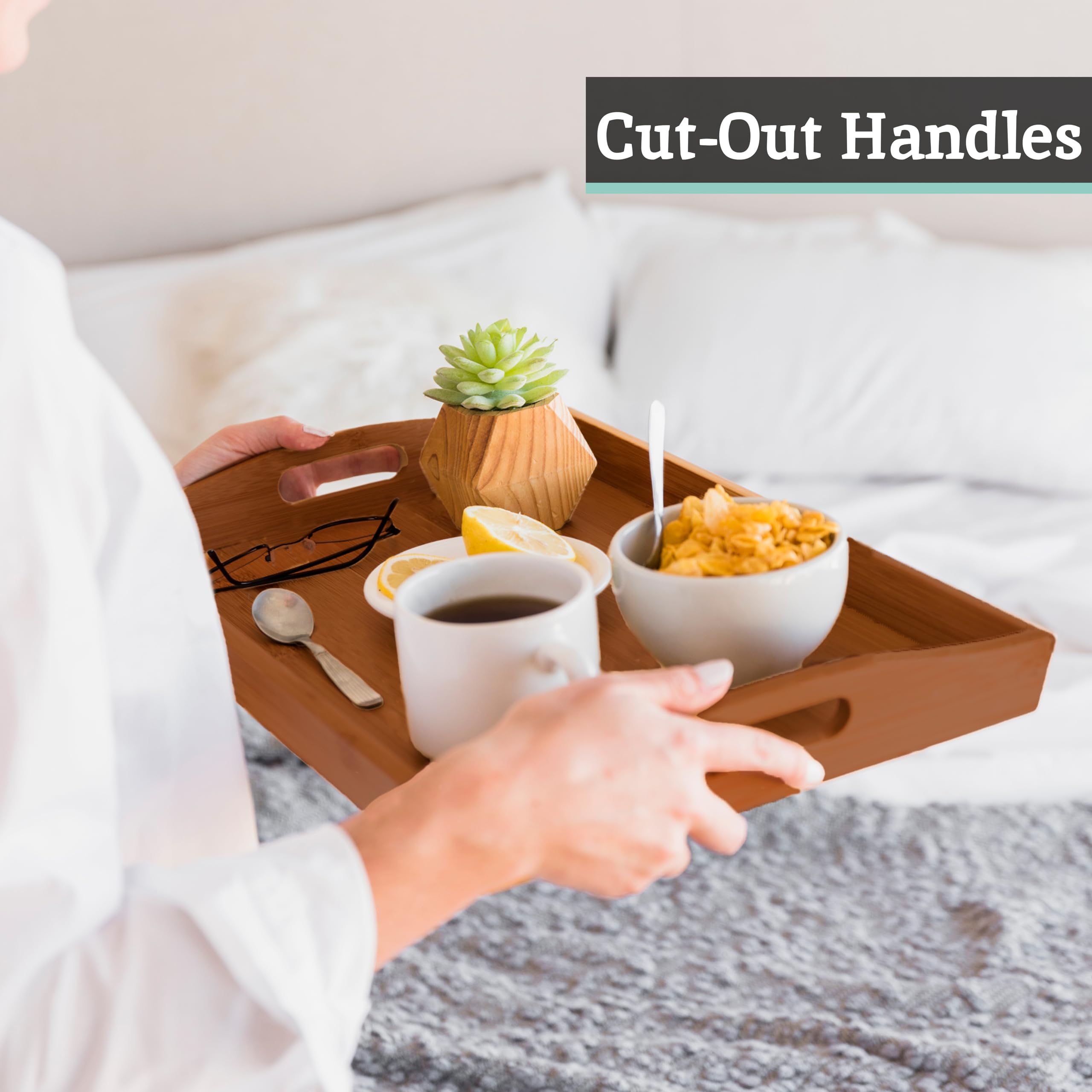 Premier Housewares Wooden Tray Tray Table Serving Tray Dinner Tray Serving Dish Bamboo Snack Tray Wooden Plate Natural Bamboo 6Hx40Wx30D