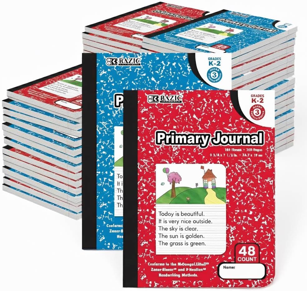 BAZIC Primary Journal Composition Book Marble, 100 Sheet Drawing & Writing Grades K- 2 Notebook Journal Comp Notebooks for Kindergarten School, 48-Pack