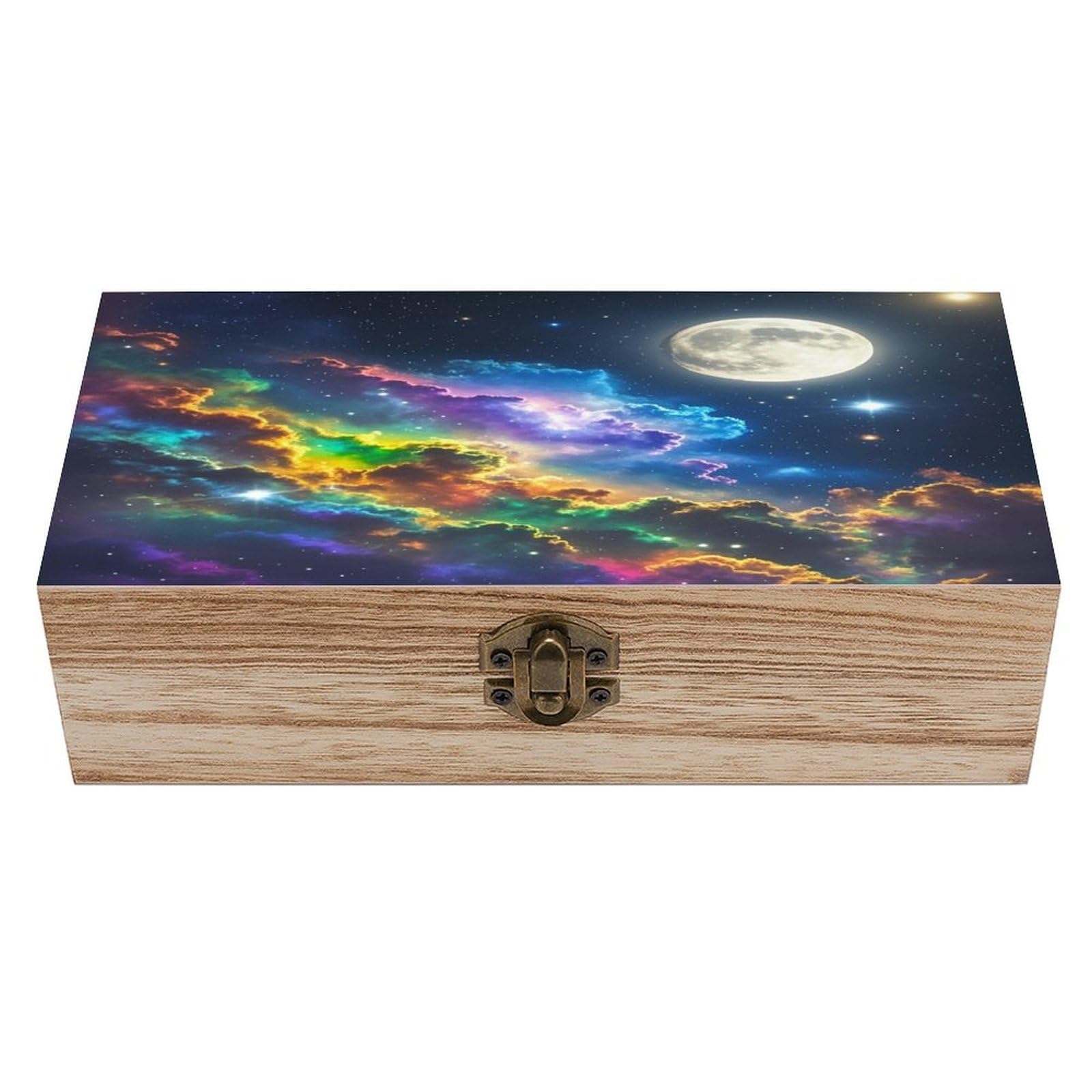 FekiLoot Nebula And Moon Wooden Storage Box Exquisite Wood Keepsake Box Vintage Wooden Gift Jewelry Case for Crafts And Photo Storage Boxes