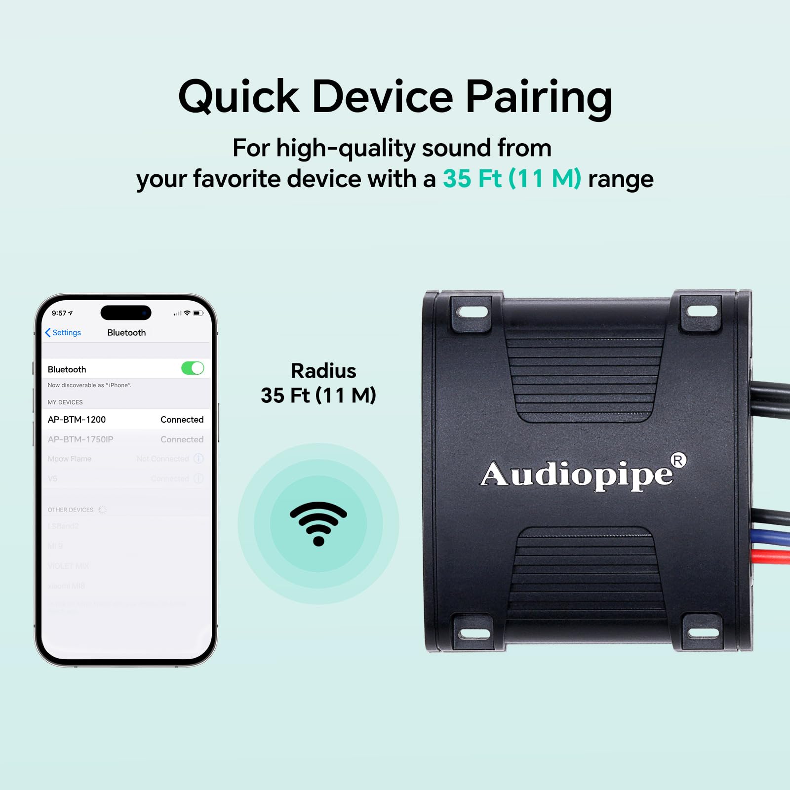 Audiopipe Marine Wireless Music Stream Audio Receiver (AP-BTM-1200), Blutooth 5.0 Adaptor, RCA Stereo Outputs, Perfect for Marine, ATV, UTV, Golf Car, Home Music — Amazon image 5