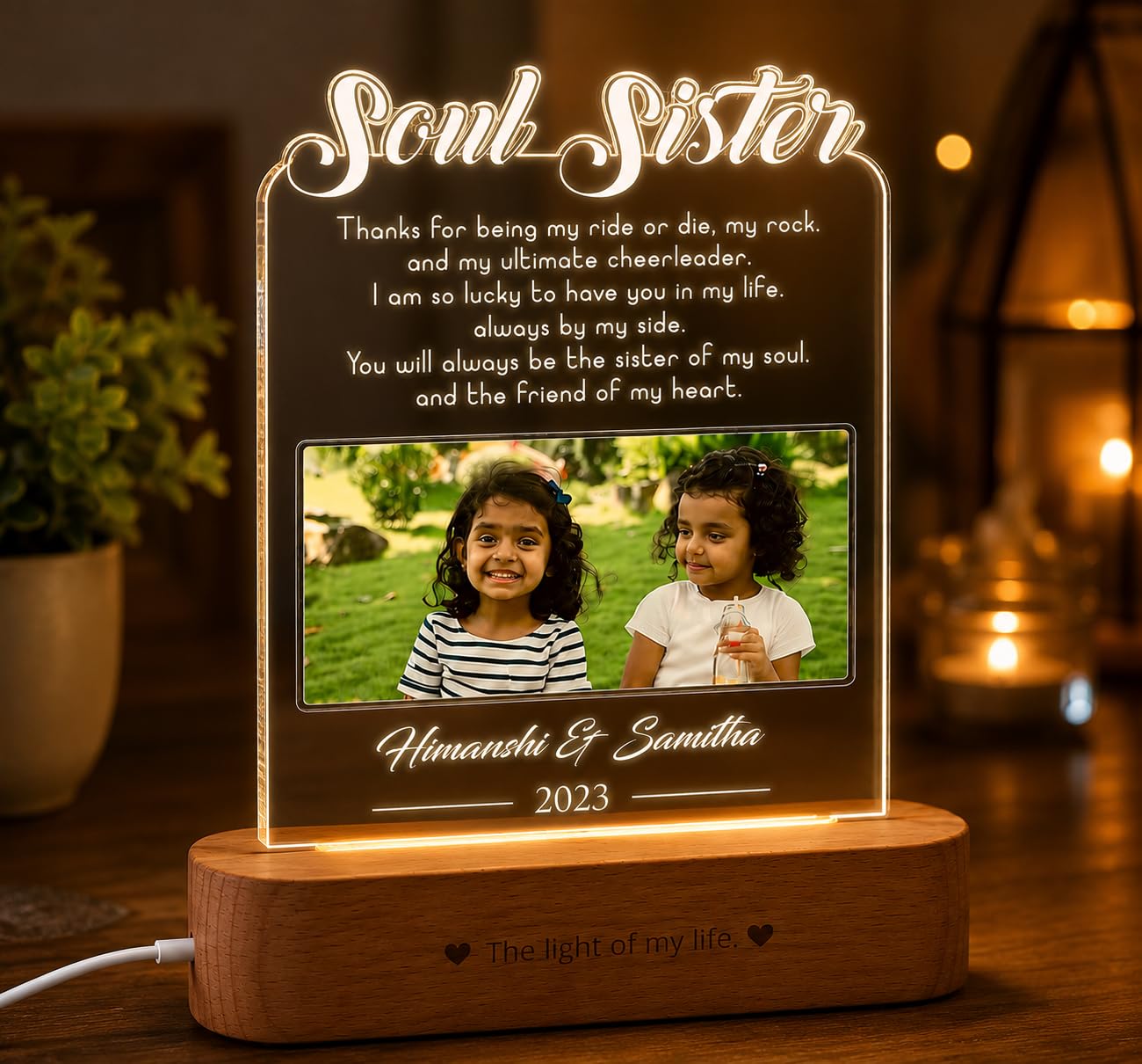ZOCI VOCI Acrylic Personalized Engraved Lamp -Rakhi Gift for Brother and Sister Or Siblings | Unique Gift for Rakhi (Soul Sister), Multicolor, Led