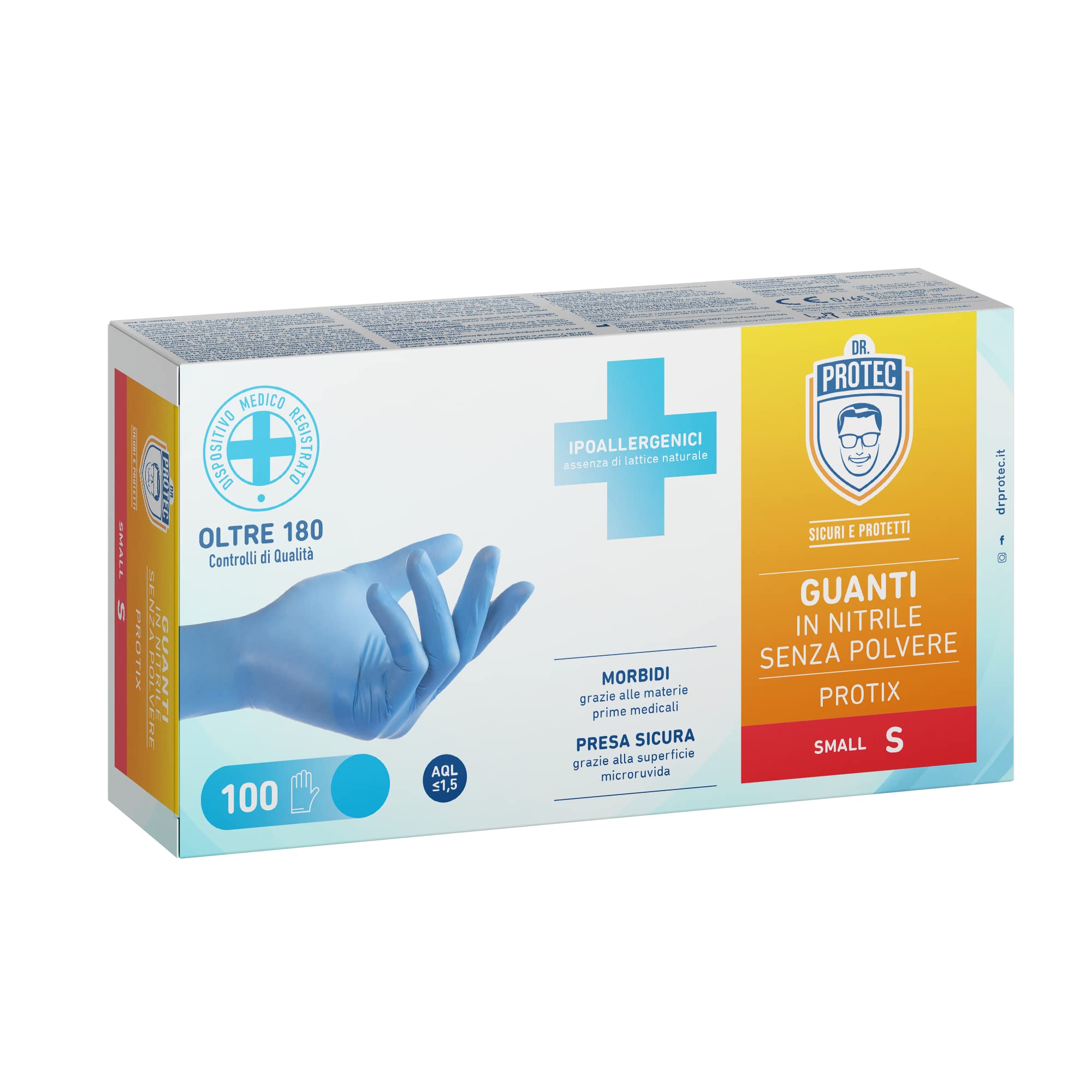 Bericah Dr. Protec, Protix, Rękawice nitrylowe, Bezpyłowe, Rozmiar S,100 Sztuk