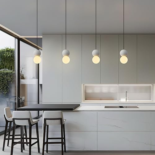 Miniatura 5 de ADCTHOME Moderna lámpara colgante de hormigón de 1 luz para isla de cocina, lámpara de techo de bola de vidrio blanco, iluminación colgante para
