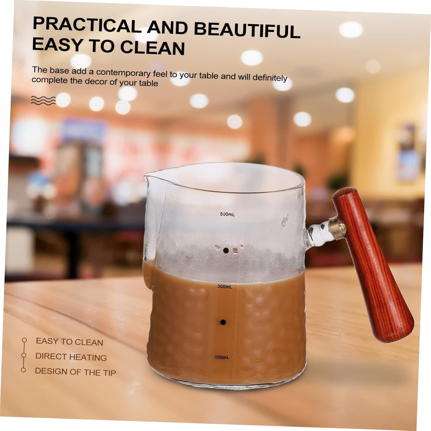 Unique Latte Art Cup Wood Handle Frothing Cup for Espresso Accessories