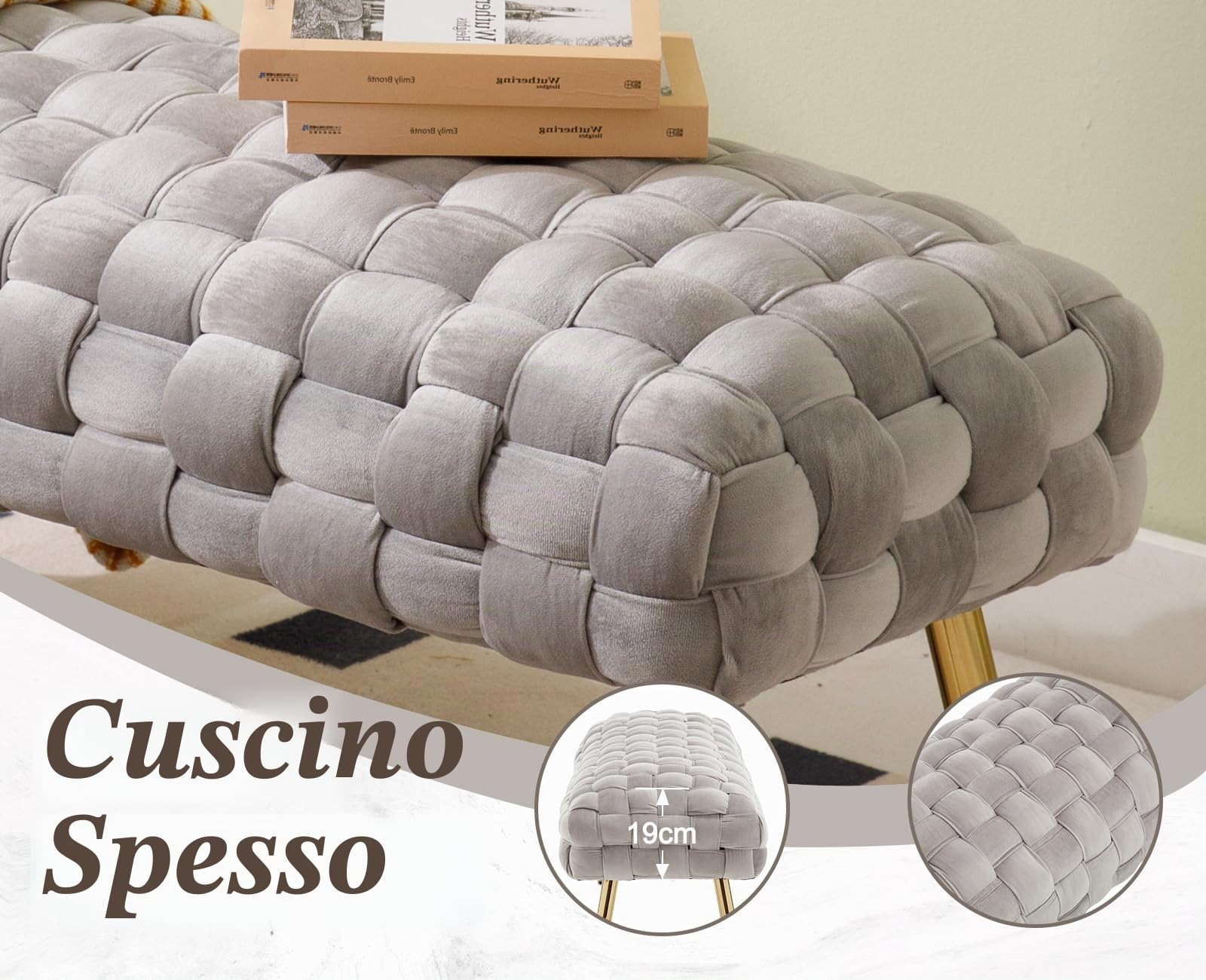 Panca Ingresso Pouf Letto in Velluto 120CM, Grigio