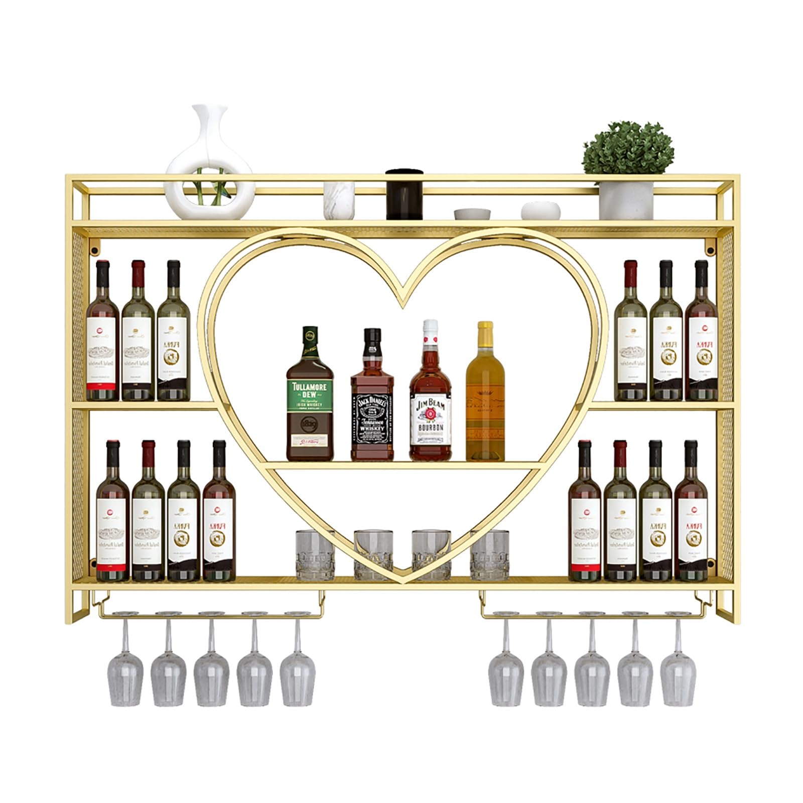 Support à bouteilles de vin en fer forgé avec étagères de rangement