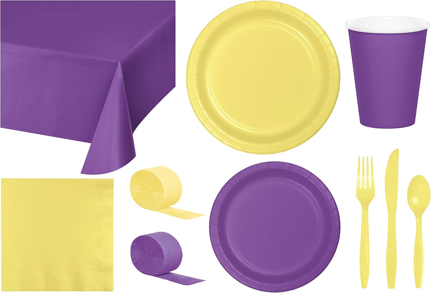 Baxters Party Bundle Bulk, Tableware for 24 People Emerald Green and Amethyst, 2 Size Plates Napkins, Paper Cups Tablecovers and Cutlery, Box of 199