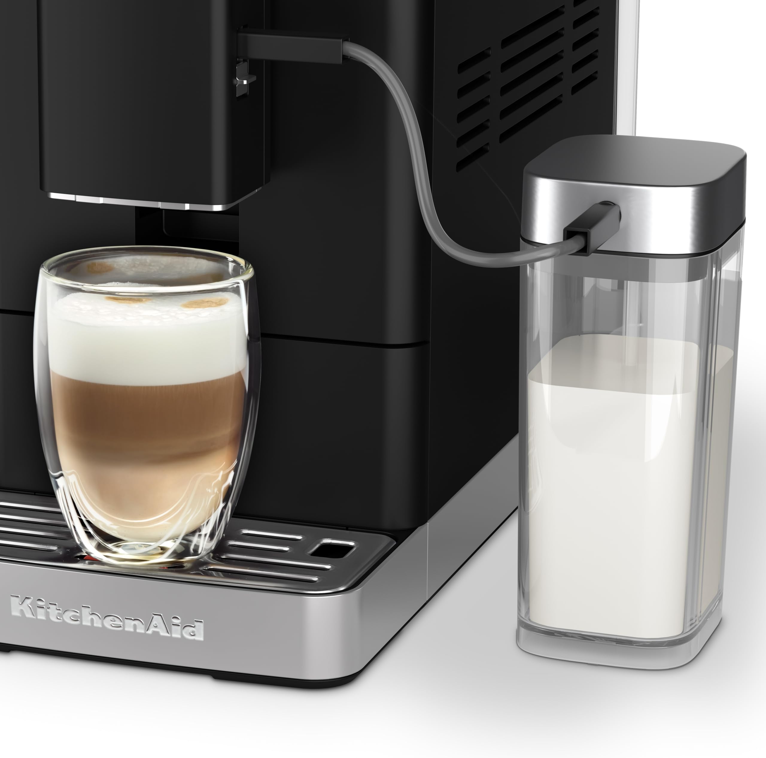 KitchenAid KF4 Macchina da Caffè Superautomatica, AutoMilk Avanzato, Macinacaffè IntelliGrind, 15+ Ricette, Display Colori, Caffè Freddo, 15-18 Bar, Nero Opaco