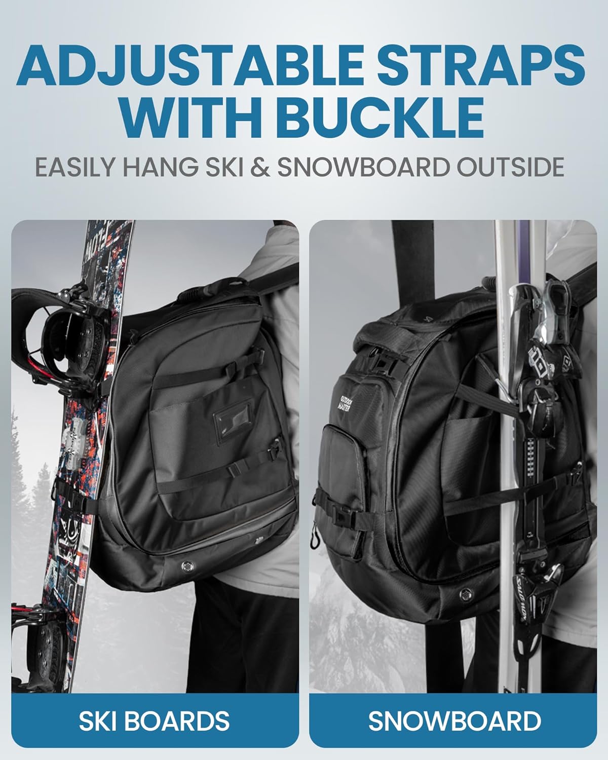 OutdoorMaster Ski Boot Bag, 65L Waterproof Ski Snowboard Boots Shoulder Pad Skiing Backpack for Helmets, Goggles Men & Women