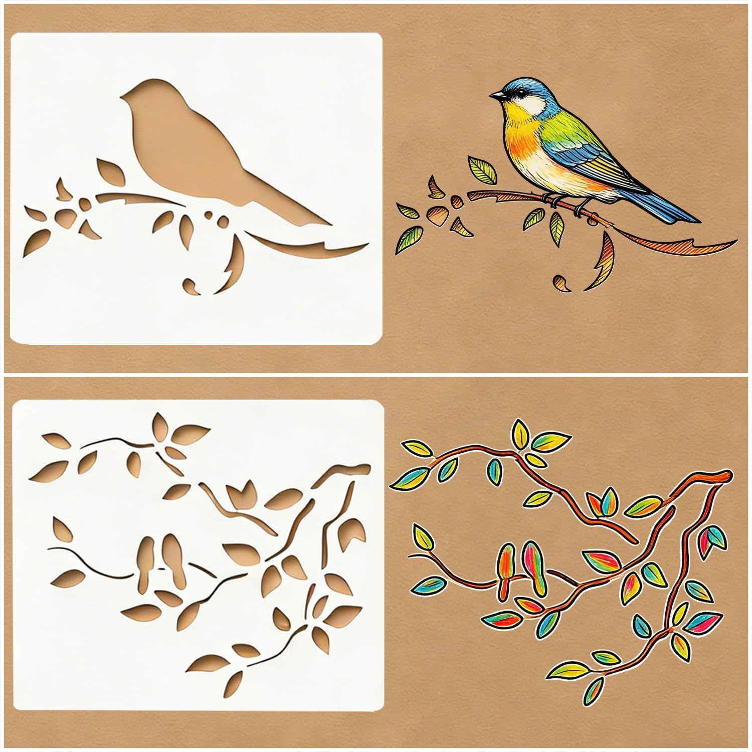 9 Pcs Birds Stencils for Painting Reusable Plastic 5×6 Inch Bird On Branch Stencils Drawing Templates for Crafts DIY Wall Canvas Notebook Knit Card Wood image 3