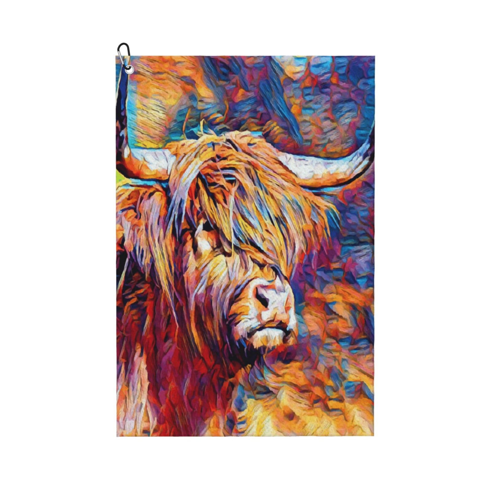 Hnnkloy Highland Cow Printed, 16x24 in Portable Waffle Golf Towels with Carabiner Clip for Golf Bag