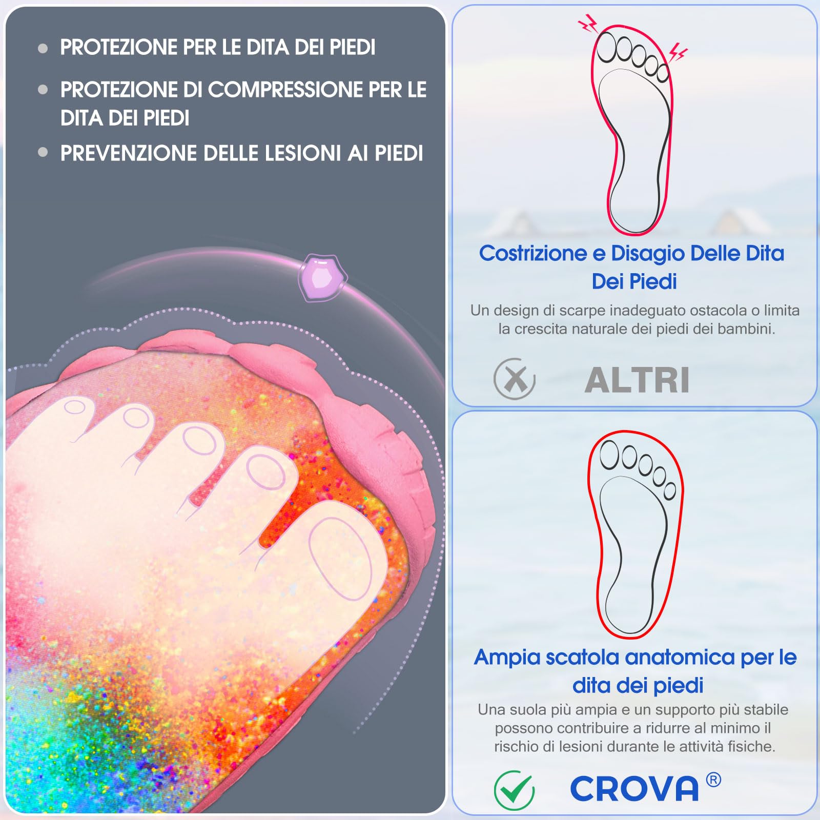 Crova Zapatos de Agua Niños Niñas Respirable Escarpines Secado Rápido Zapatos de Playa Piscina Surf