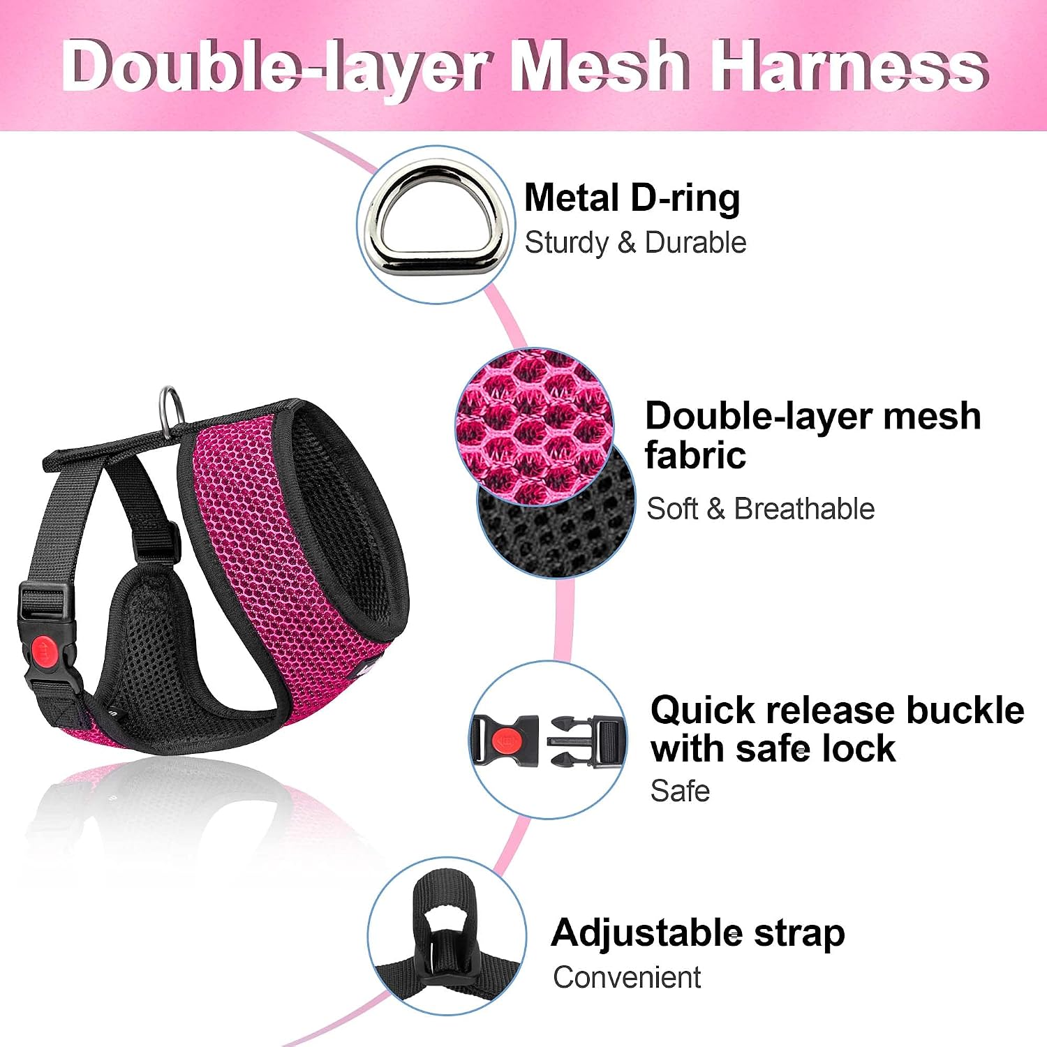 haapaw No Pull Dog Harness Double-Layer Mesh Soft Breathable Adjustable Puppy Dog Harnesses for Small Medium Dogs