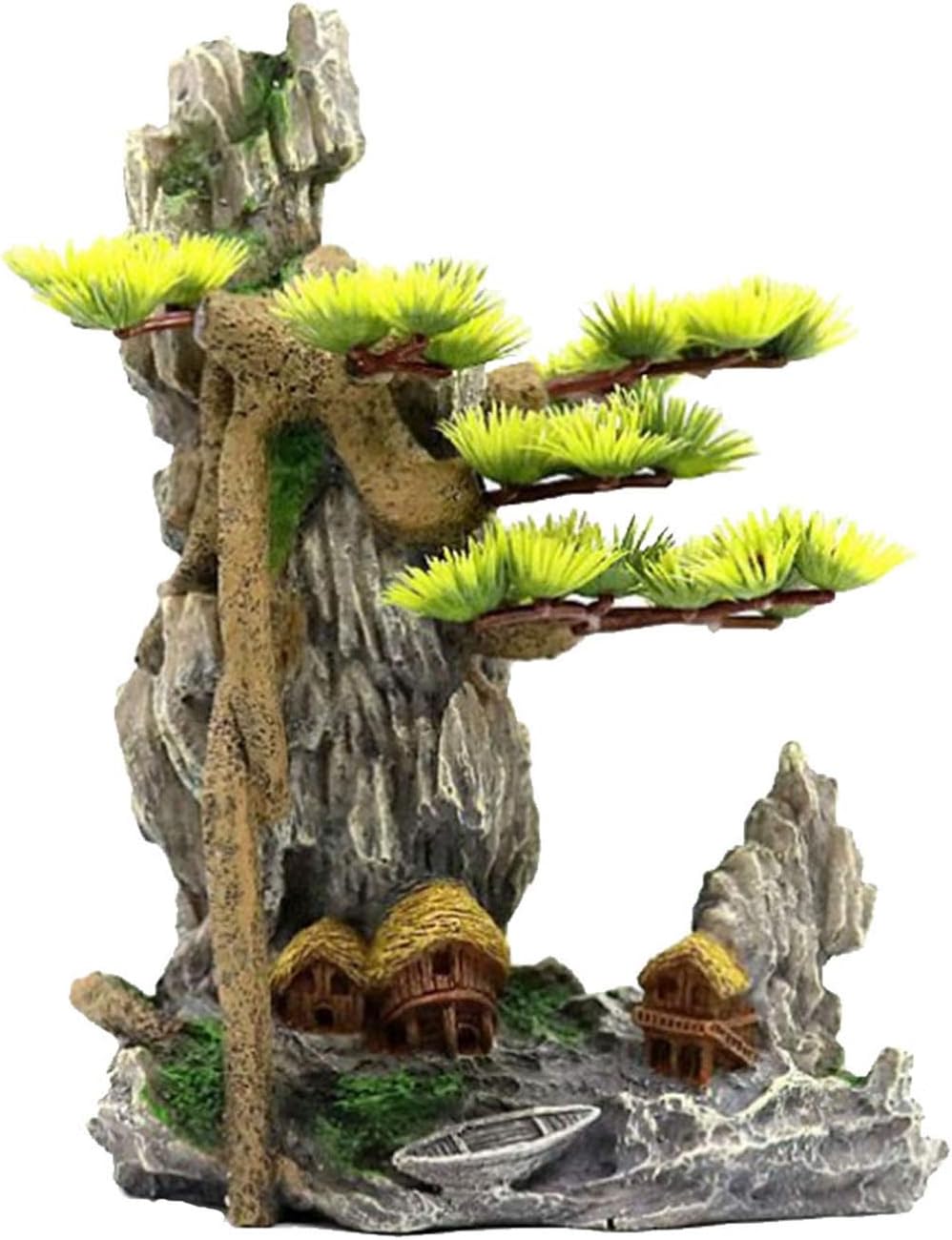 Aquarium Decoration Mountain, Resin Aquarium Hideout Stone Freshwater Ornament with Tree View Fish Tank Log Decorations Betta Decor for…