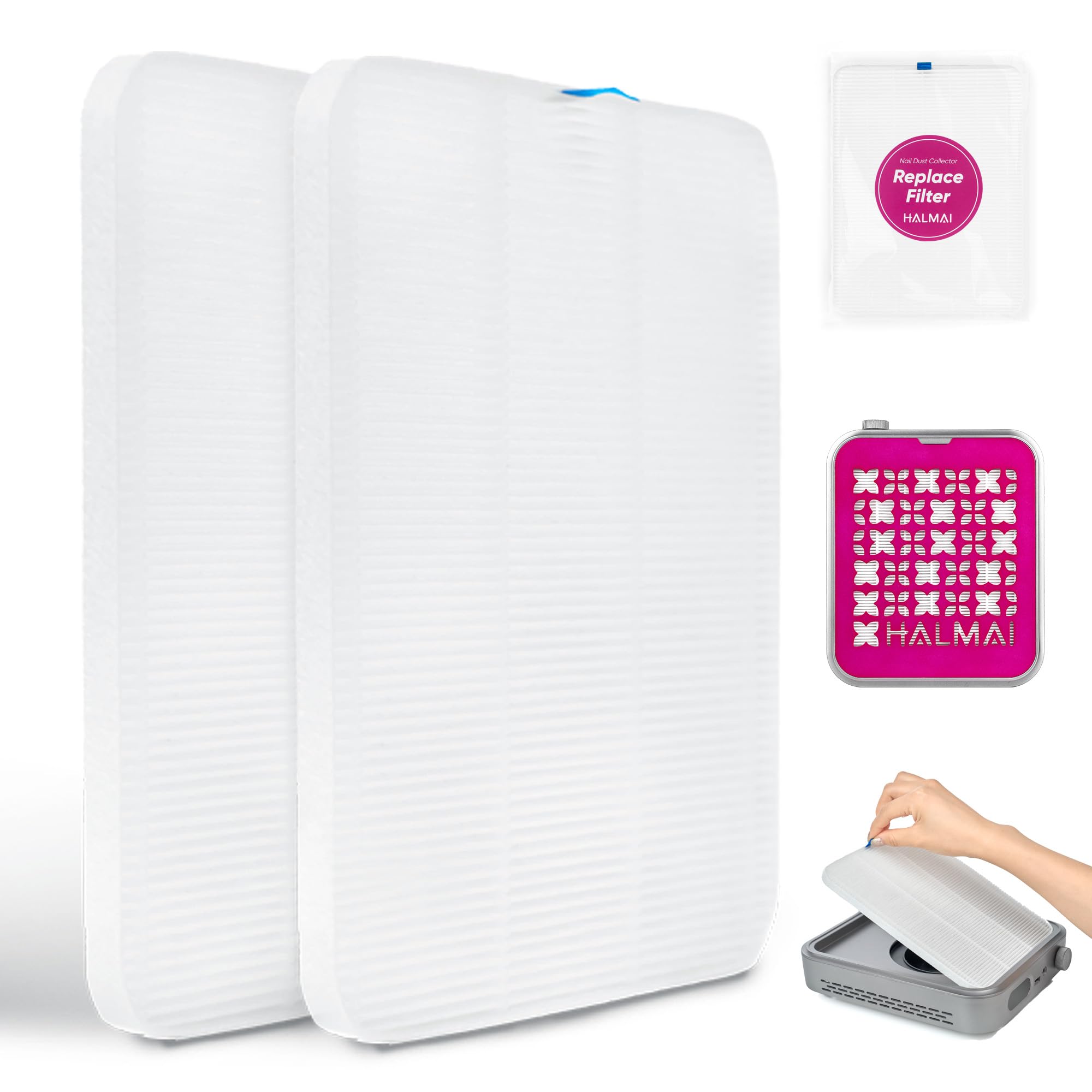 HALMAI Filtro di Ricambio per Aspirapolvere per Unghie, 2 Pezzi, Filtro Polvere Riutilizzabile Compatibile con Aspiratutto per Unghie HALMAI, Accessori Aspirapolvere (Bianco)