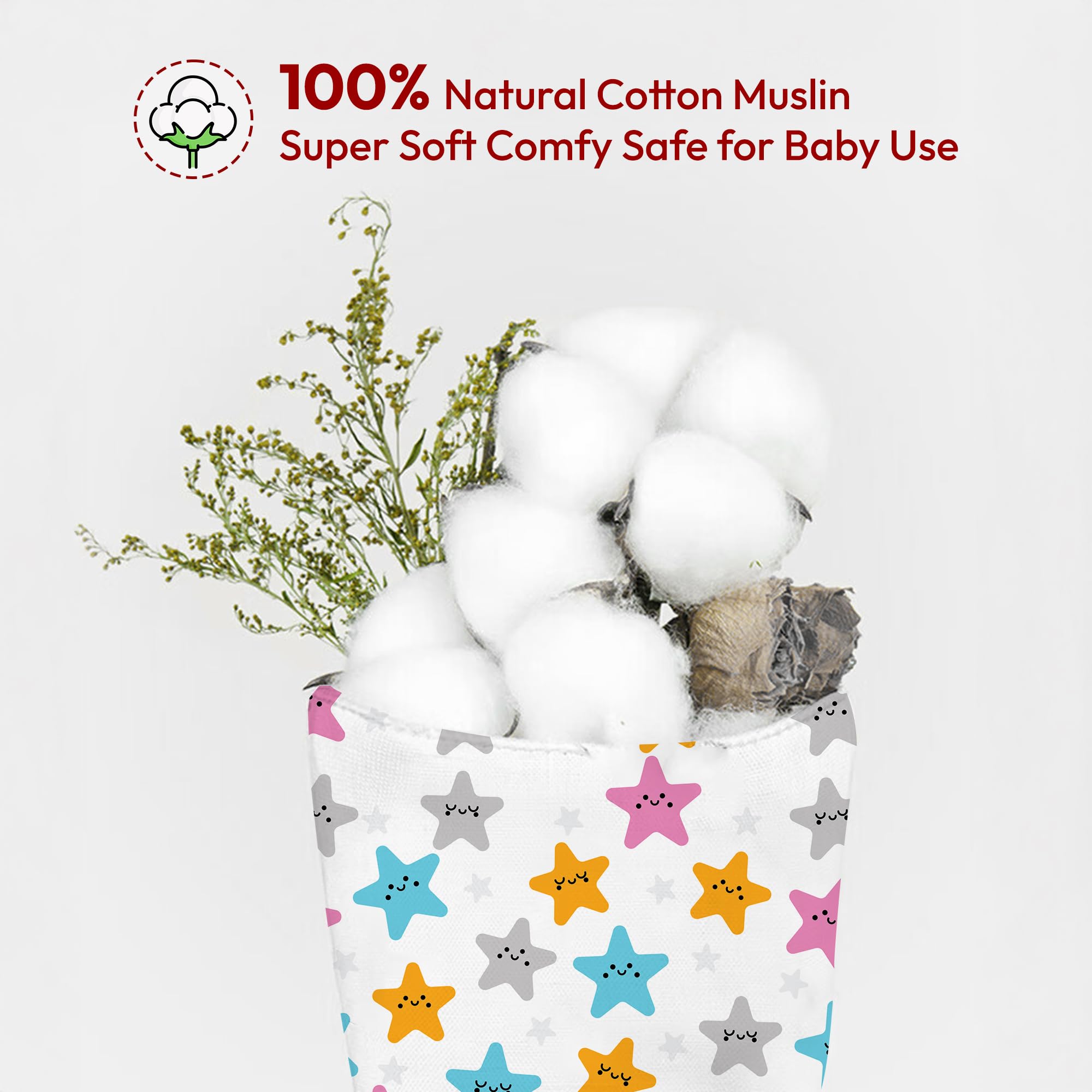StarAndDaisy Muslin Face Hankies Pack of 6 Extra Soft, for Newborn Baby, for Infants, Toddlers, Kids, Reusable, 100% Pure Cotton Napkins, White, Printed. - Image 3 thumbnail
