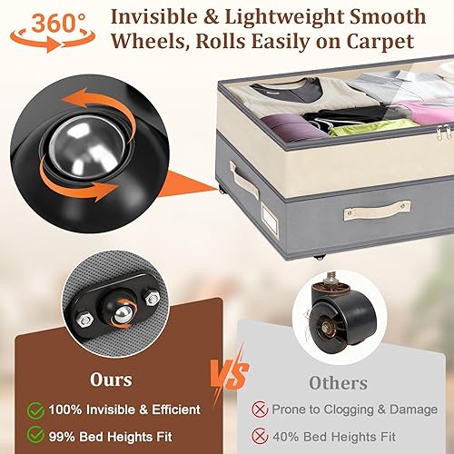 Miniatura 4 de Dolicer Almacenamiento debajo de la cama con ruedas, contenedores de almacenamiento ajustables de 10 pulgadas de altura debajo de la cama con tapas
