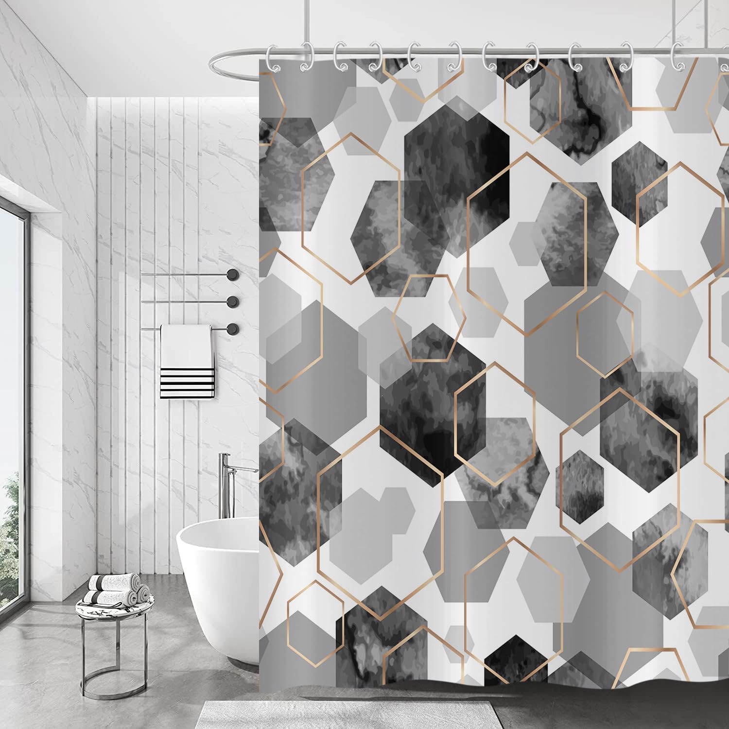 Rideau de douche géométrique en tissu polyester de qualité