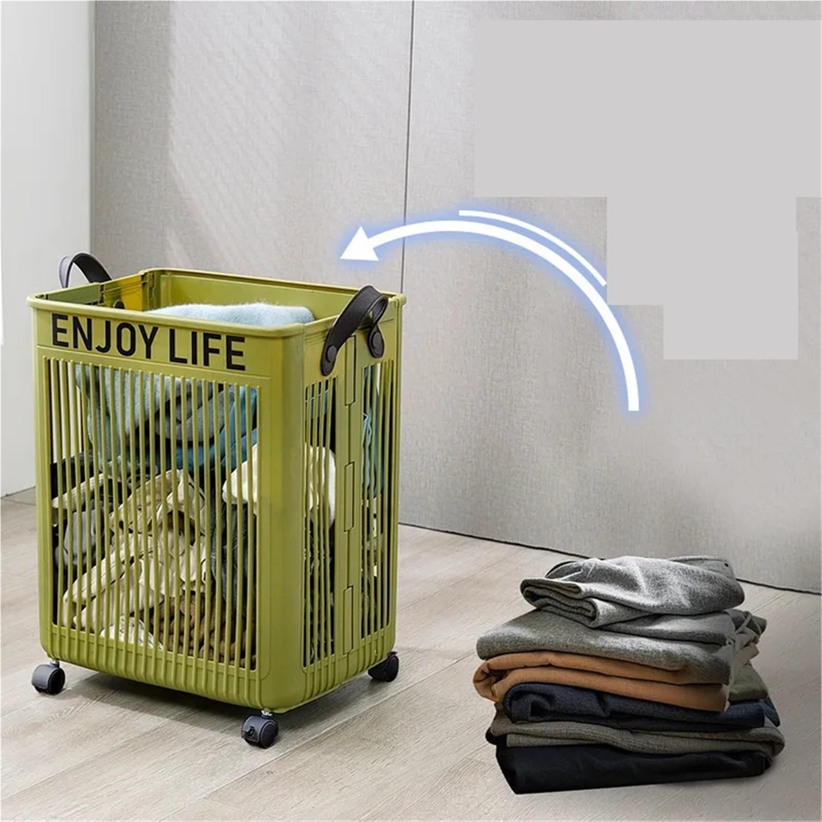 Cesto Portabiancheria Con Ruote Cesto for biancheria di grande capacità pieghevole e mobile in plastica for uso domestico for riporre i vestiti sporchi(WHITE)