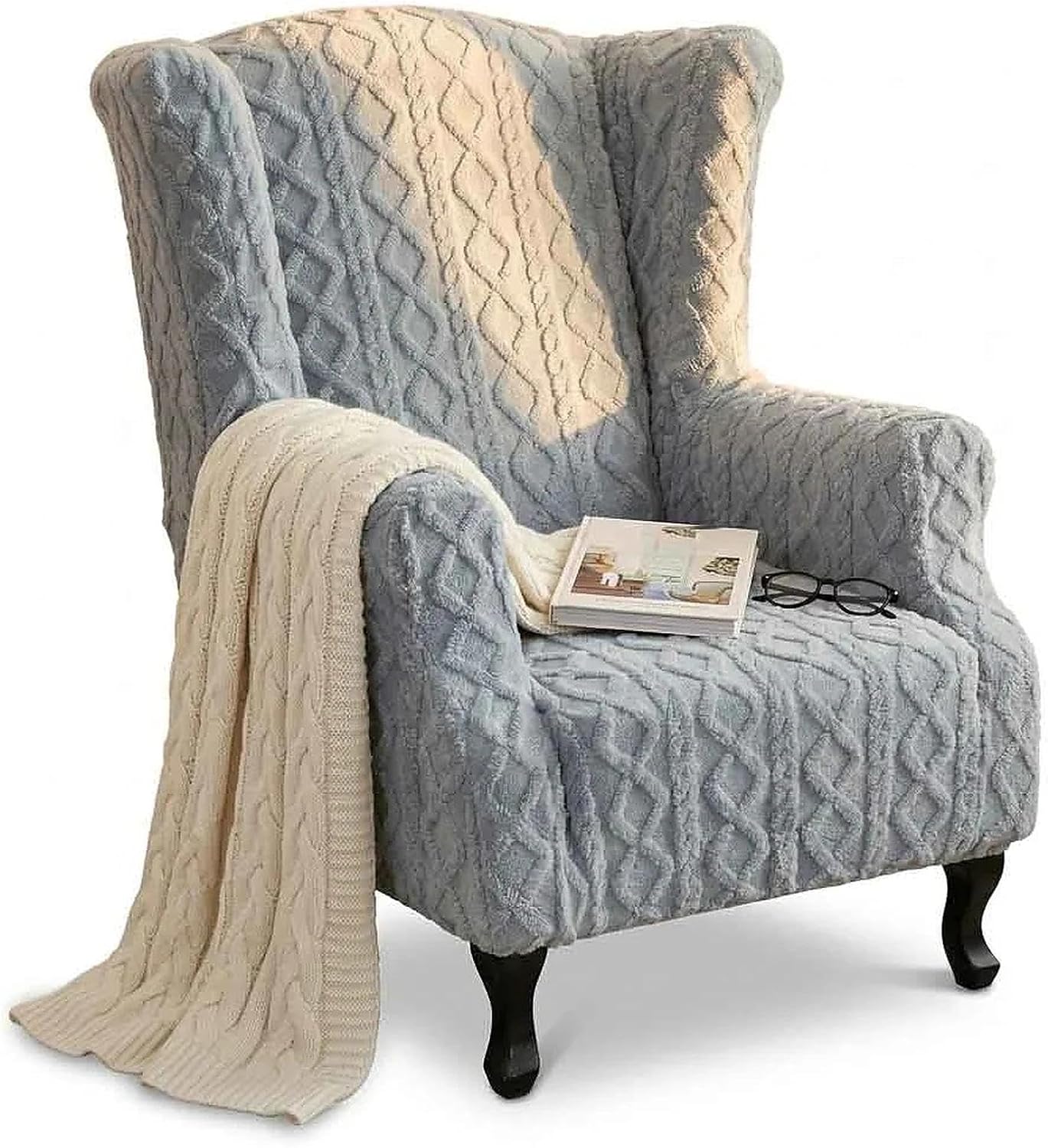 Premium Velvet Wingback Chair Covers - Super Stretch Wing Chair Slipcover, Non-Slip Armchair Covers for Living Room Furniture Protector, Pet Friendly 1 Piece Universal Fit (M/L) (Matcha Green,M)