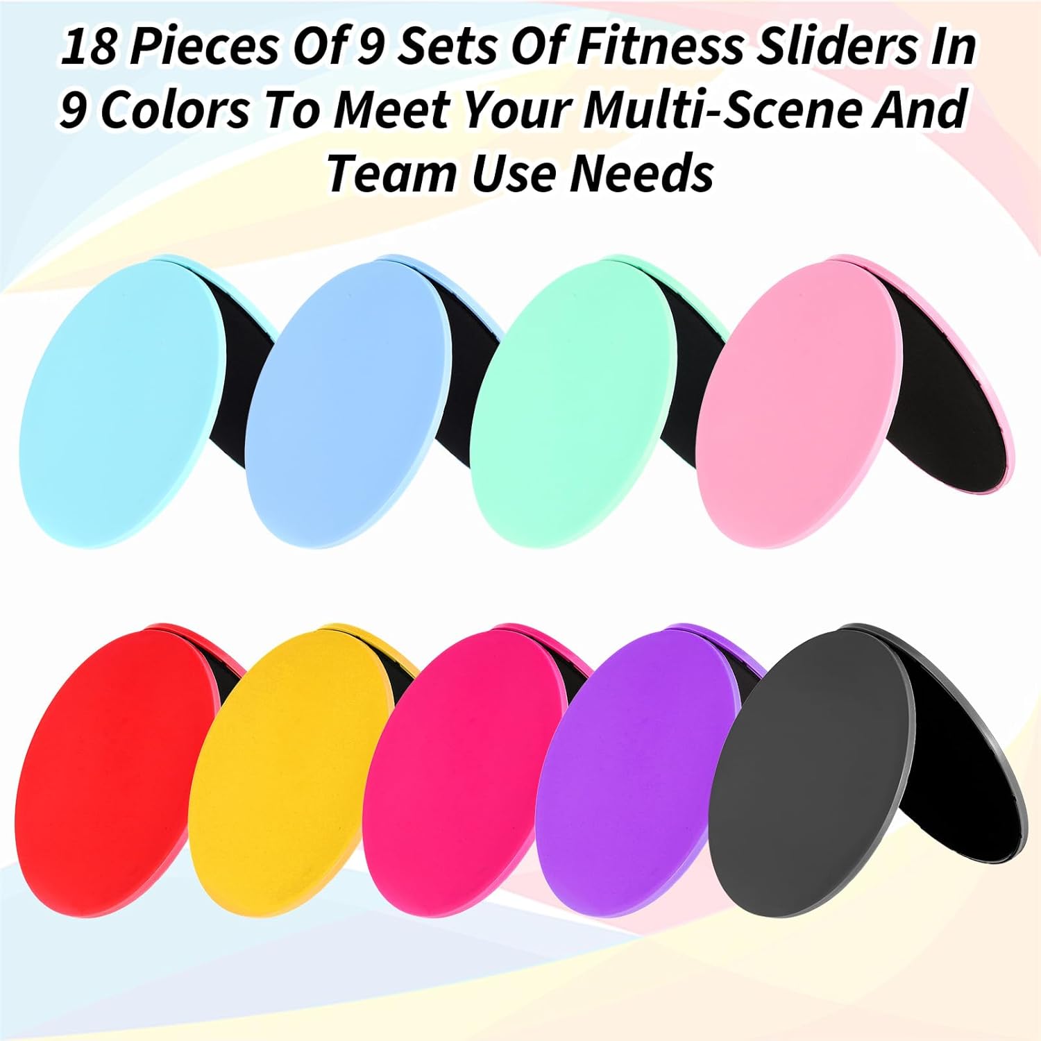 18 Pcs Core Sliders Bulk Pack - Dual Sided Exercise Sliders for Working Out on Gym Floors & Carpets - 9 Color Fitness Workout Discs for Core Strength Training